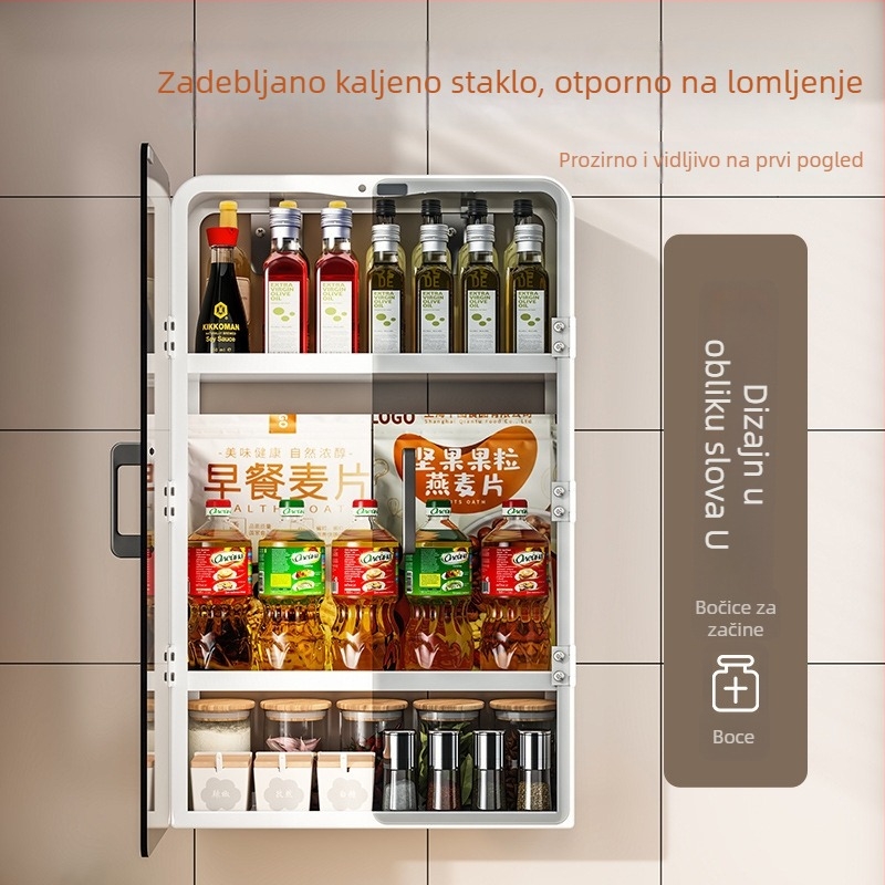 Zidni kuhinjski ormarić za pohranu s vratima, bez bušenja, otporan na prašinu, za začine