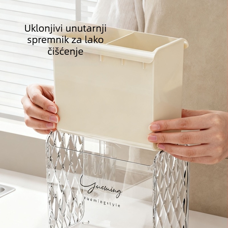 Zidni kuhinjski organizator s odvodnim spremnikom za žlice i košarom za štapiće