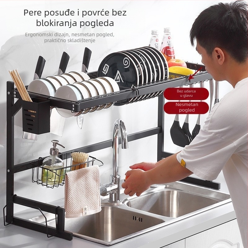 Stalak za odvod vode za sudoper od karbonskog čelika, za zdjelice, tanjure, daske za rezanje i nože