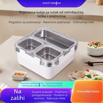 Dvostruka kutija za ručak od 304 nehrđajućeg čelika, pravokutnog oblika, s poklopcem, čvrsto zatvorena, 800-1000 ml