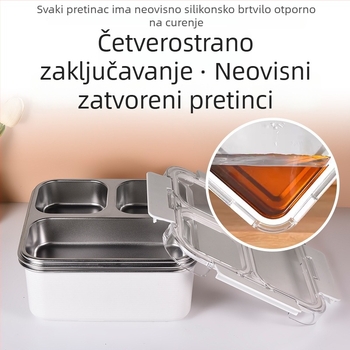 Dvostruka kutija za ručak od 304 nehrđajućeg čelika, pravokutnog oblika, s poklopcem, čvrsto zatvorena, 800-1000 ml