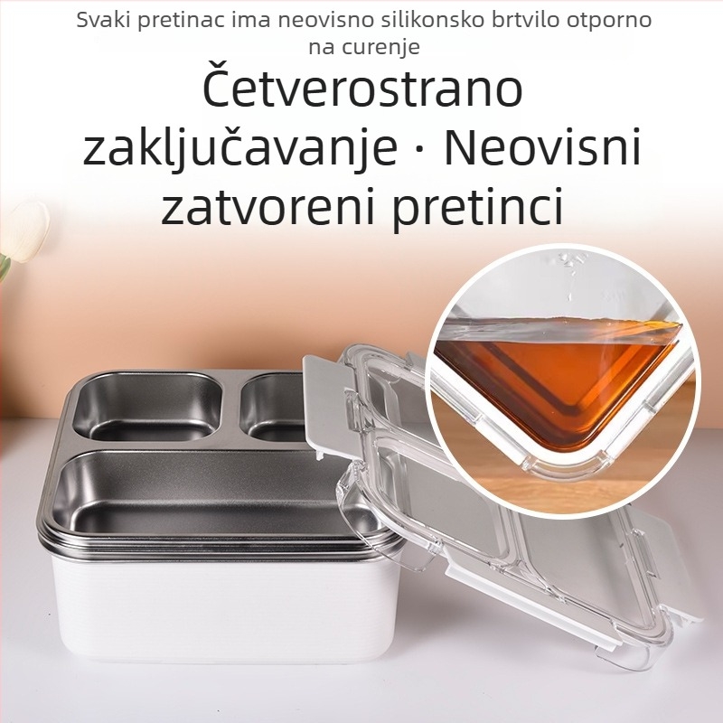 Dvostruka kutija za ručak od 304 nehrđajućeg čelika, pravokutnog oblika, s poklopcem, čvrsto zatvorena, 800-1000 ml