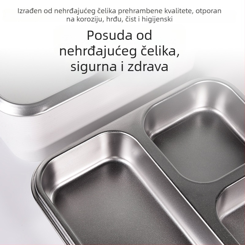 Dvostruka kutija za ručak od 304 nehrđajućeg čelika, pravokutnog oblika, s poklopcem, čvrsto zatvorena, 800-1000 ml
