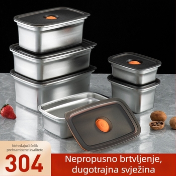 Kutija za hranu od 304 nehrđajućeg čelika, zatvoriva, za hladnjak i zamrzivač, kutija za ručak, kapacitet 1–2 l