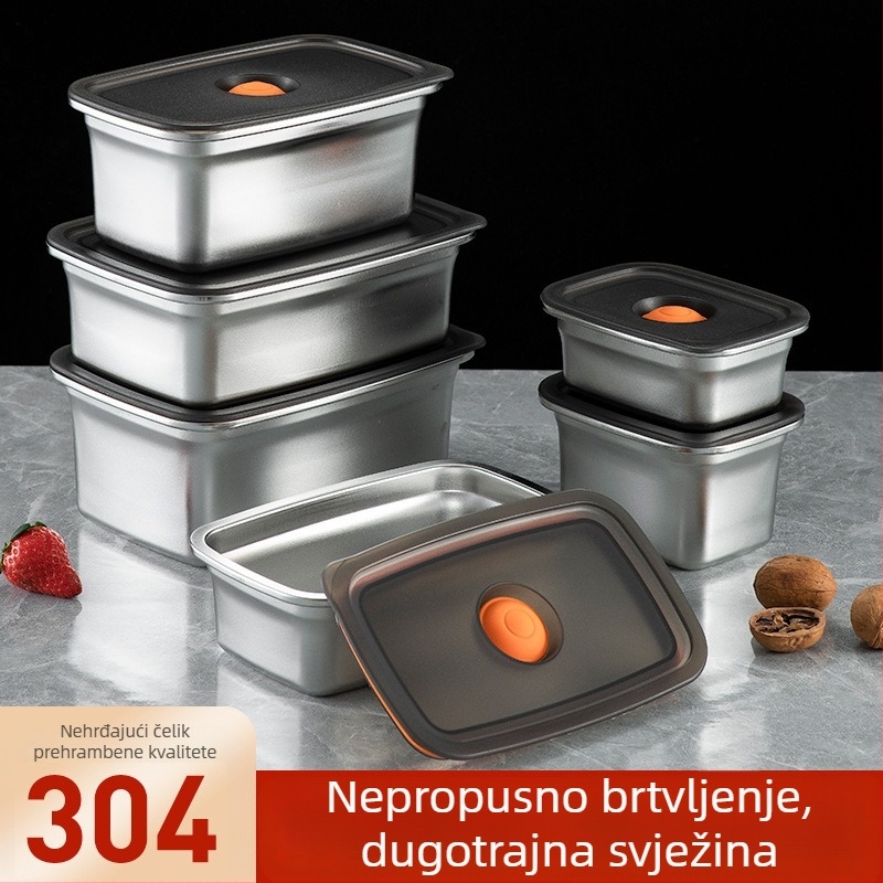 Kutija za hranu od 304 nehrđajućeg čelika, zatvoriva, za hladnjak i zamrzivač, kutija za ručak, kapacitet 1–2 l