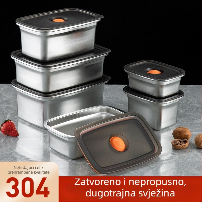 Kutija za hranu od 304 nehrđajućeg čelika, zatvoriva, za hladnjak i zamrzivač, kutija za ručak, kapacitet 1–2 l