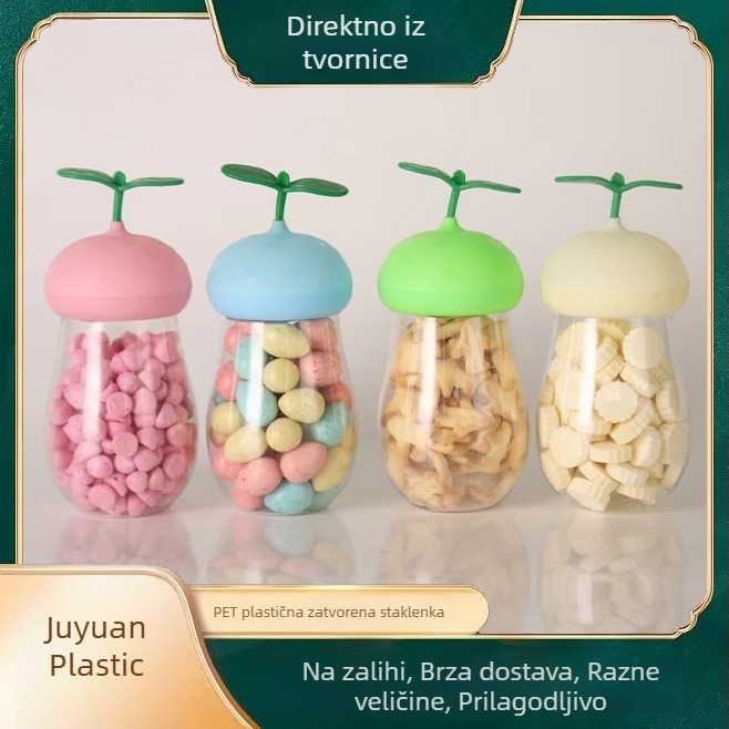 PET plastična posuda u obliku lista i gljive, prozirna, zatvorena, 310 ml