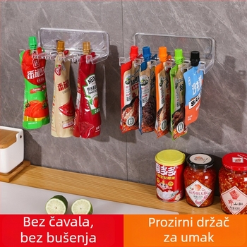 Zidni držač začina za kuhinju, bez bušenja, za vrećice začina
