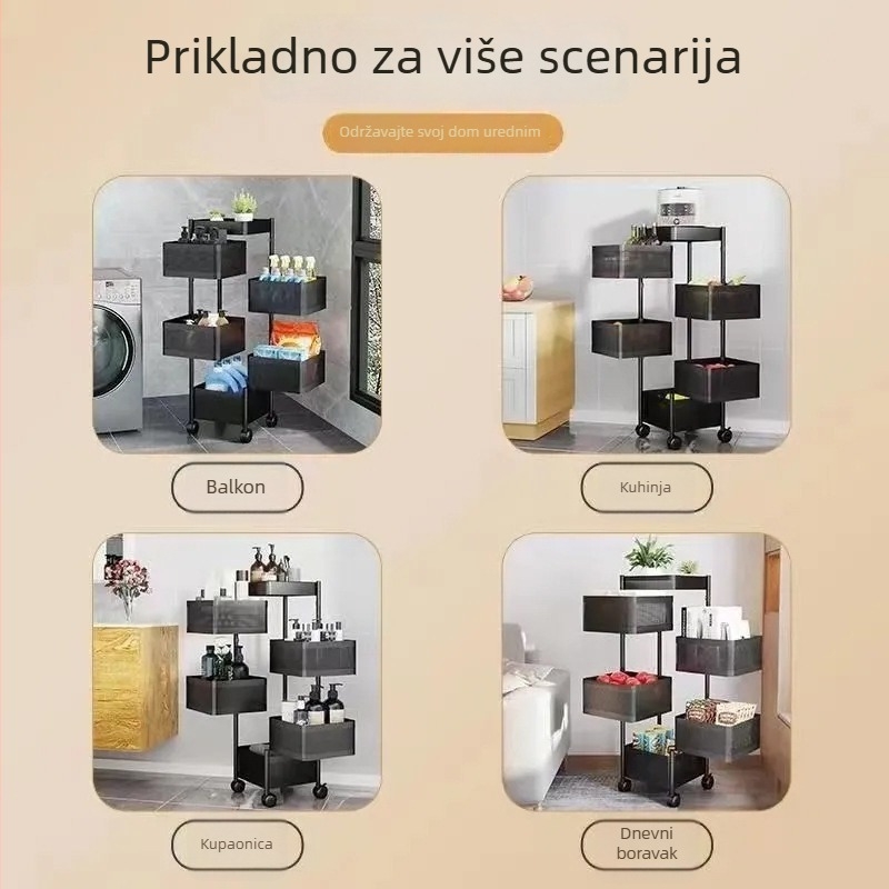 Kuhinjski višefunkcionalni rotirajući stalak za pohranu, pokretan, podno stajanje, četiri razine za povrće i voće, kućni organizator