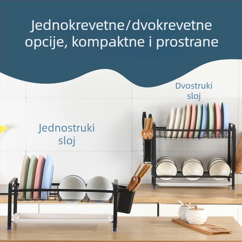 Kuhinjska polica za posuđe – odvodna plošča, višenamjenski organizator za zdjele i štapiće