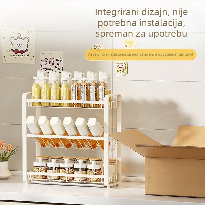 Bijeli stalak za začine na kuhinjskom pultu, nagibni organizator za ulja i začine, moderni minimalistički dizajn, od ugljičnog čelika