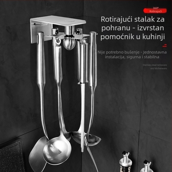 Nerđajući čelik okretni zidni vješalica za kuhinju — višefunkcijski držač za pohranu bez bušenja