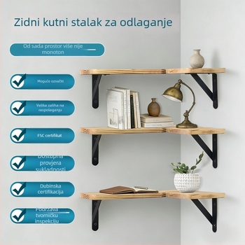 Drveni zidni regal za pohranu, s tri razine, za kupaonicu i kuhinju, lebdeći dizajn