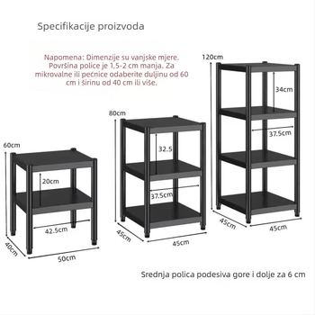 Šesteroetažna kvadratna podna kuhinjska polica za posuđe i začine, podesiva