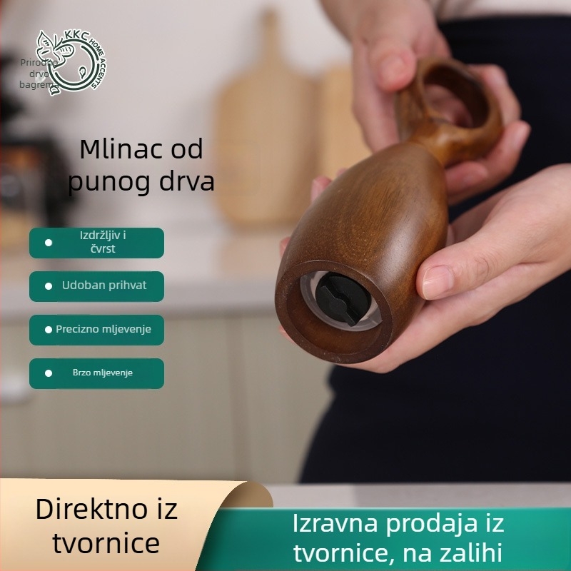 7-inčni ručni drveni mljevenik za papar, mljevenik od akacije za kuhinjske začine