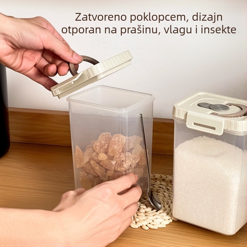Kvadratna posuda za šećer s žlicom, otporna na vlagu plastična ambalaža za bijeli i kristalni šećer, čaj i suho voće