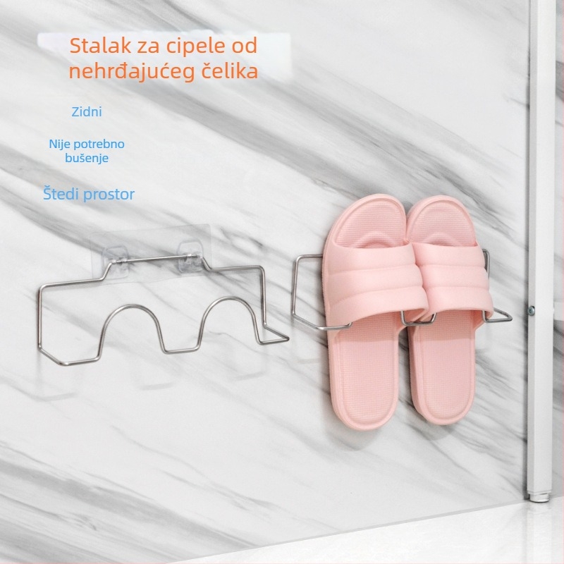 Stalak za cipele od nehrđajućeg čelika – zidni, s kukama, bez bušenja, za kupaonicu i kuhinju