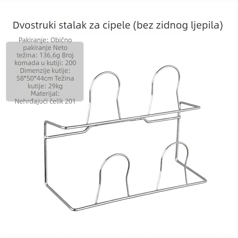 Stalak za cipele od nehrđajućeg čelika – zidni, s kukama, bez bušenja, za kupaonicu i kuhinju