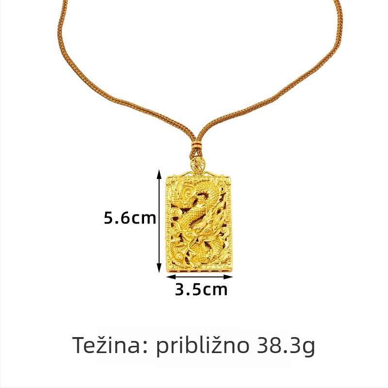 Pozlaćena bakrena ogrlica s privjeskom zmaja, vintage palatski stil, unisex, šnurni lanac, duljina 61–70 cm