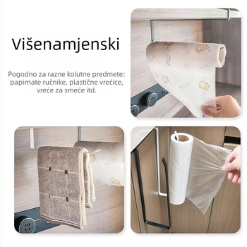 Kuhinjski držač papirnate ručnike ispod ormarića, s prostorom za plastičnu foliju i krpe