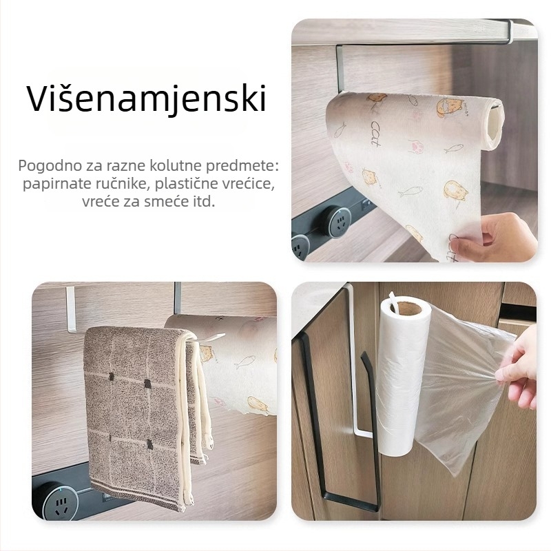 Kuhinjski držač papirnate ručnike ispod ormarića, s prostorom za plastičnu foliju i krpe