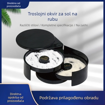 Crna troredna kutija za začine u baru, set soli za rub Margarite, plastična posuda za sol, limunovu sol i šećer