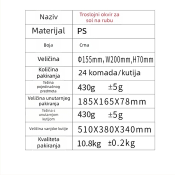Crna troredna kutija za začine u baru, set soli za rub Margarite, plastična posuda za sol, limunovu sol i šećer