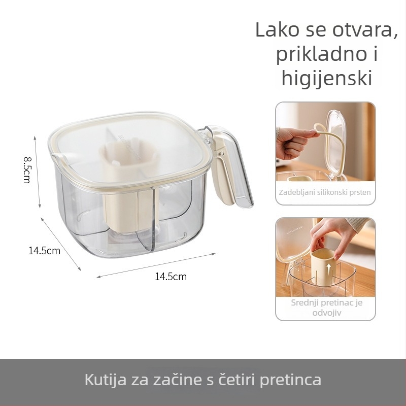 FaSoLa posuda za začine s ručkom i preklopnim poklopcem, otporna na vlagu, kuhinjska kutija s četiri pretinca za začine