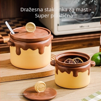 Kreativni keramički set posuda za začine s poklopcem i žličkom – solarnik, posuda za masnoću, posuda za ulje i spremnik za ljute papričice, otporan na visoke temperature