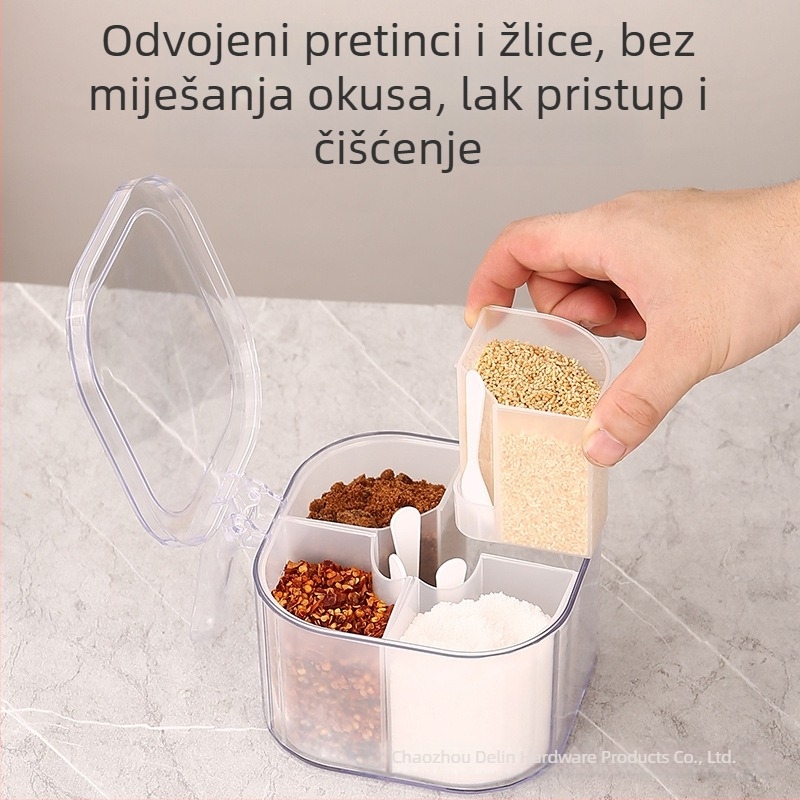 Kućna posuda za začine s višestrukim pretincima i poklopcem, odvojiva i periva, posuda za sol