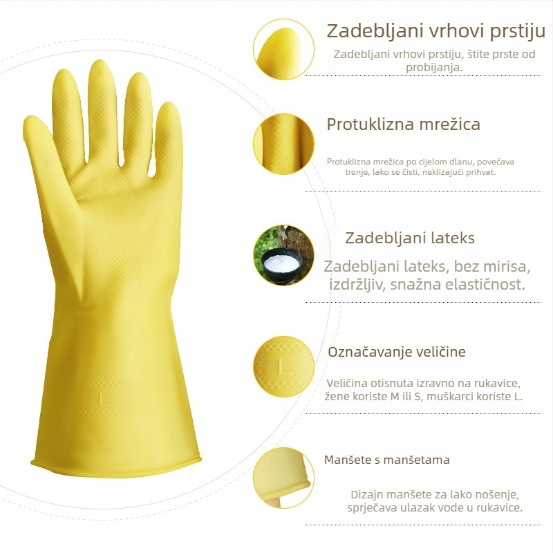 Debljene latex rukavice, vodootporne i protuklizne, izdržljive kućanske rukavice za pranje posuđa i rublja