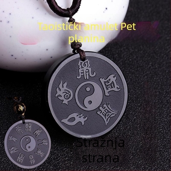 Taoistički obsidijan privjesak, unisex, mantra od devet znakova i dijagram pet planina