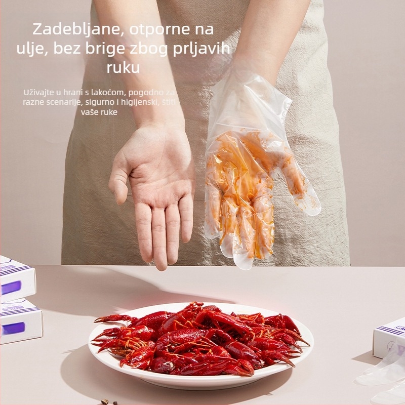 Jednokratne deblje PE rukavice za hranu, s sustavom za izvlačenje, za kuhinju, kućanske poslove, bojanje kose, kompatibilne s dodirnim zaslonom, otporne na ulje