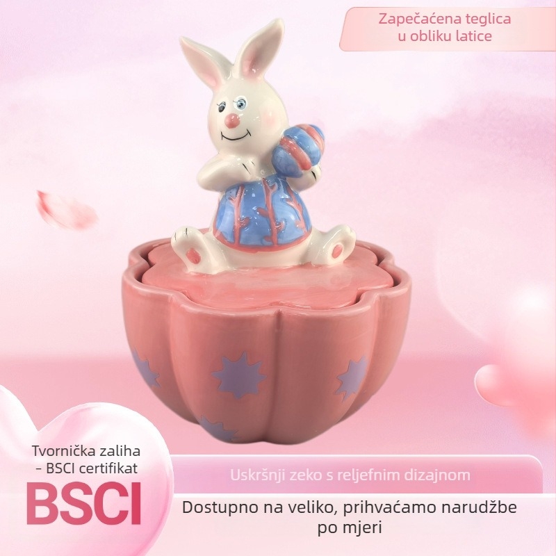 Keramička posuda za kekse u obliku zeca za Uskrs, ručno oslikana, bijeli porculan, spremnik za slatkiše, dar