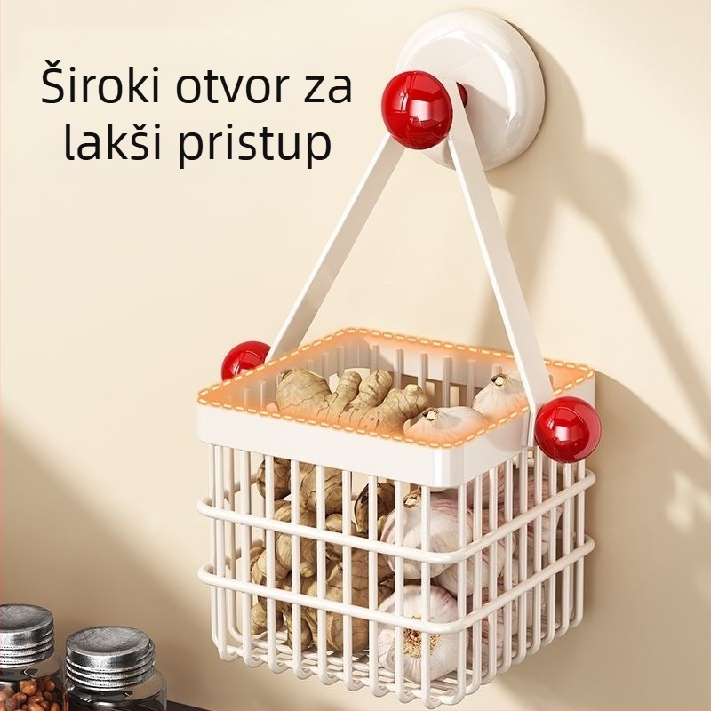 Zidni organizator za luk, đumbir i češnjak sa usisnim čašicama – kuhinjski organizator začina