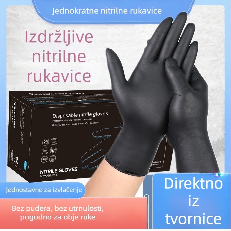 Jednokratne crne nitrilne rukavice bez pudera, debele i izdržljive za kuhinju i čišćenje hrane, prehrambena kvaliteta, otporne na masnoće