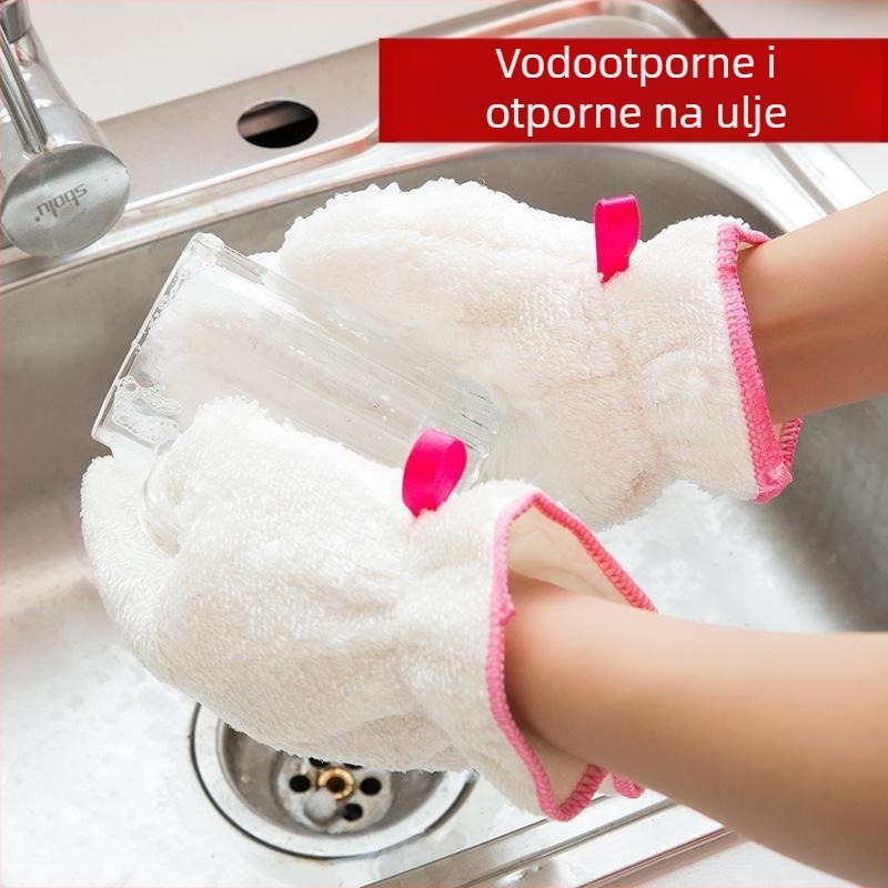 Debele rukavice za pranje posuđa s flis podstavom od bambusovih vlakana, otporne na masnoću i protuklizne