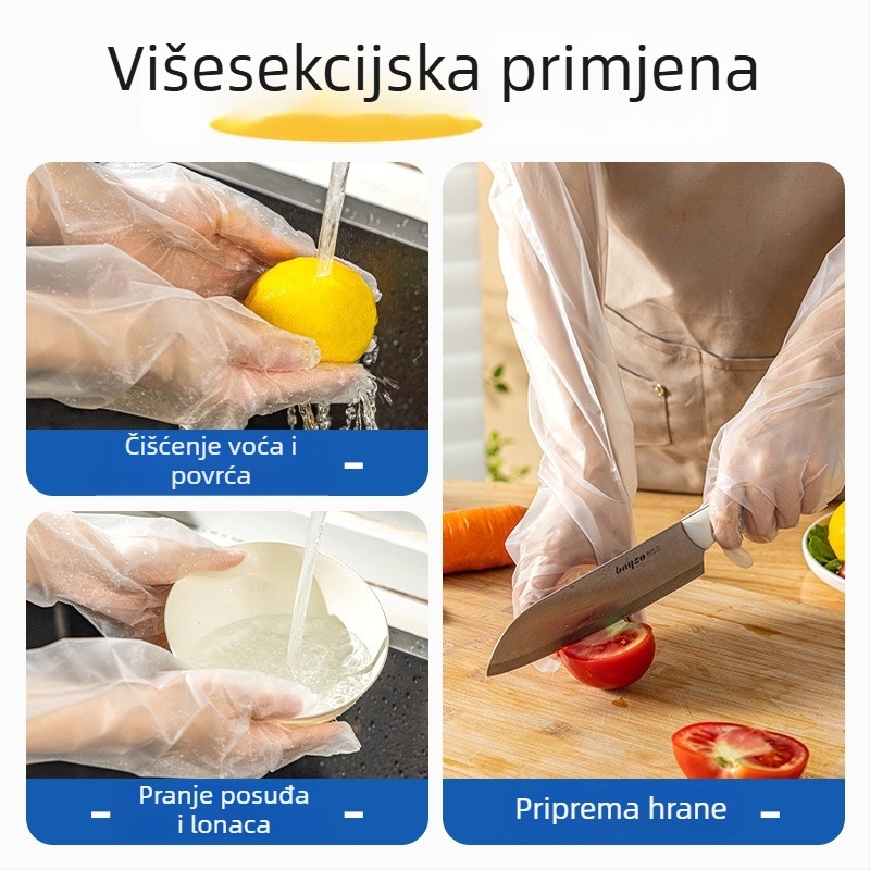 Dugačke jednokratne rukavice, deblje, prozirne, protuklizne, za catering i rukovanje hranom, pranje posuđa i rublje, izdržljive zimi