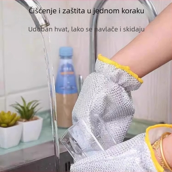 Rukavice za pranje posuđa od čelične žice, produžene, vodootporne i otporne na toplinu, za kuhinju i kućanske poslove, debele i izdržljive za ribanje posuda