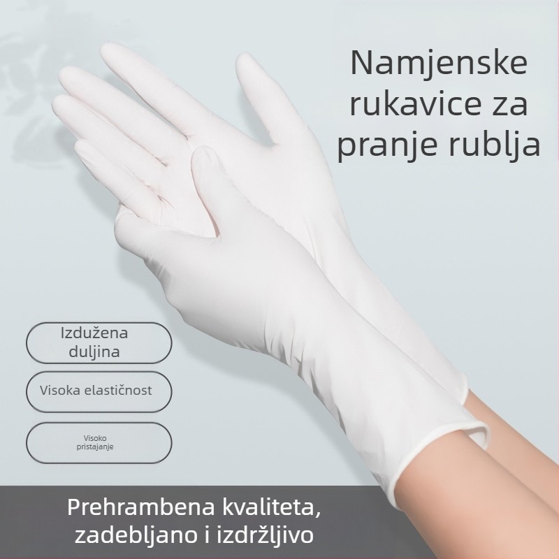 Jednokratne nitrilne rukavice za pranje posuđa, kvalitete hrane, duljine 12 inča, debele, jednobojne.