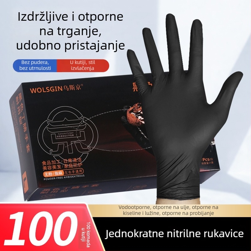 Crne nitrilne rukavice za jednokratnu upotrebu, prehrambene kvalitete, za catering, kuhinju i kućanske poslove, bez pudera