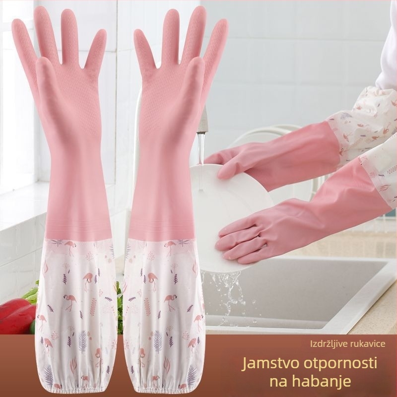 Duge gumene rukavice za pranje posuđa i kućanske poslove, vodootporan latex, s plišanim podlogom, izdržljive za kućanstvo
