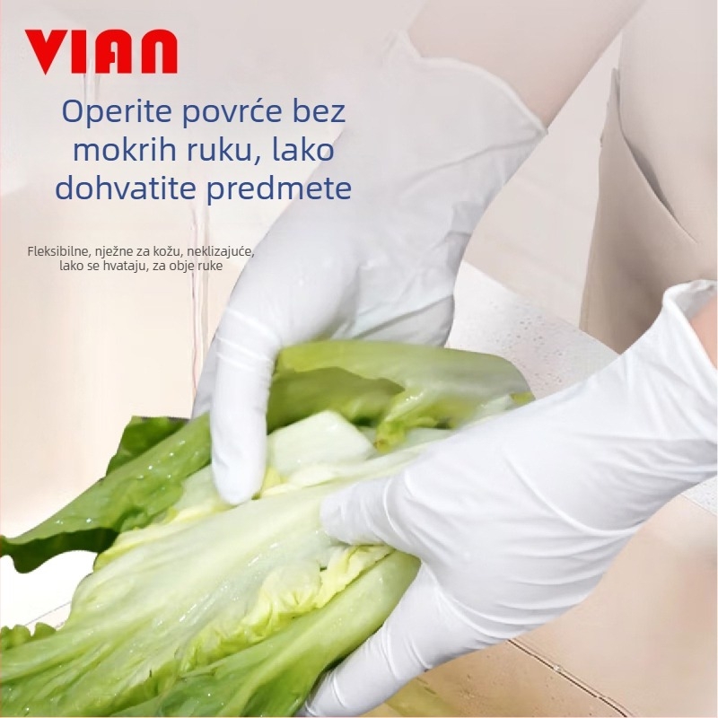 Vian jednokratne nitril rukavice, bijele, sigurne za hranu, pogodne za catering, kućanske poslove i pranje suđa u kuhinji, debele i izdržljive
