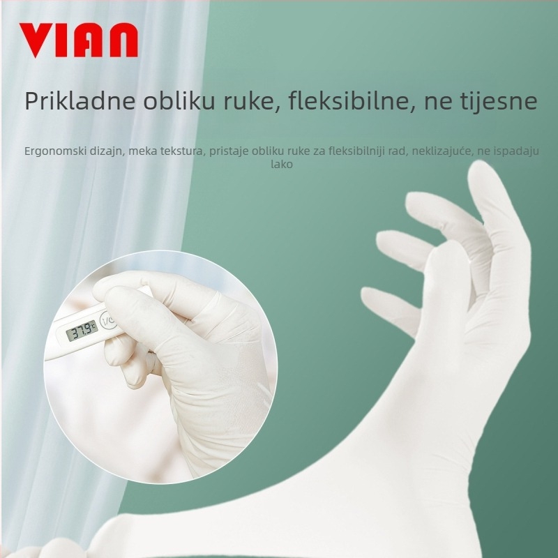 Vian jednokratne nitril rukavice, bijele, sigurne za hranu, pogodne za catering, kućanske poslove i pranje suđa u kuhinji, debele i izdržljive