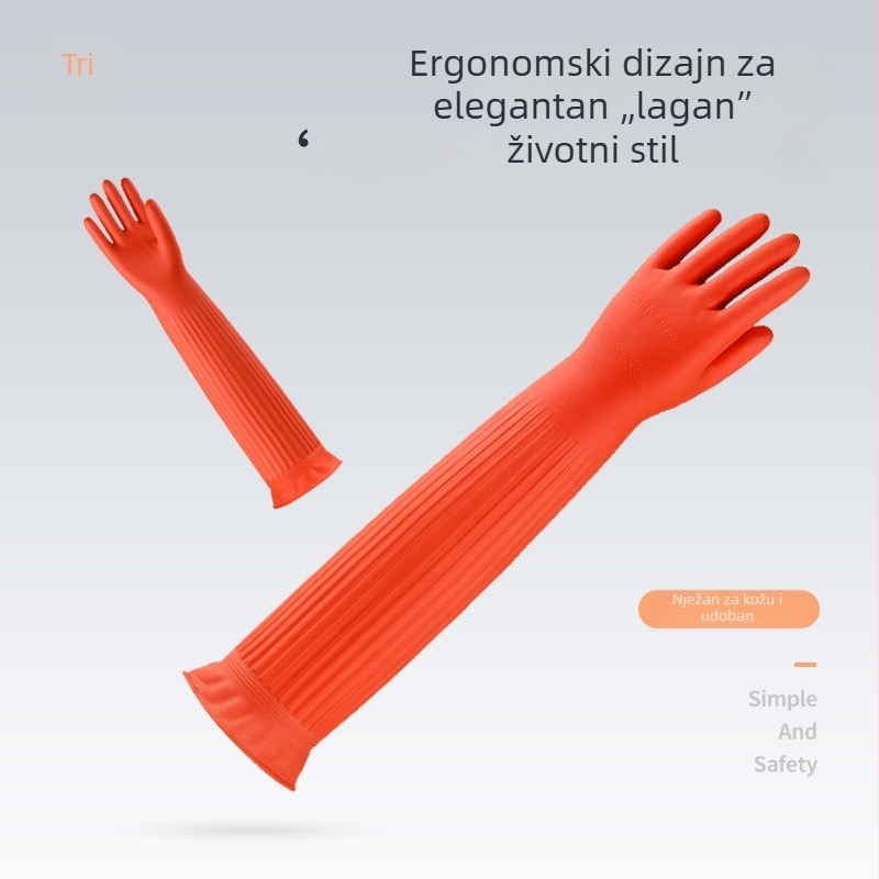 Produžene kemijske otporne rukavice, otporne na kiseline i lužine, otporne na ulje, vodootporne, debele, za industrijsku i kućnu upotrebu, za pranje posuđa i čišćenje, otporne na probijanje, protuklizne