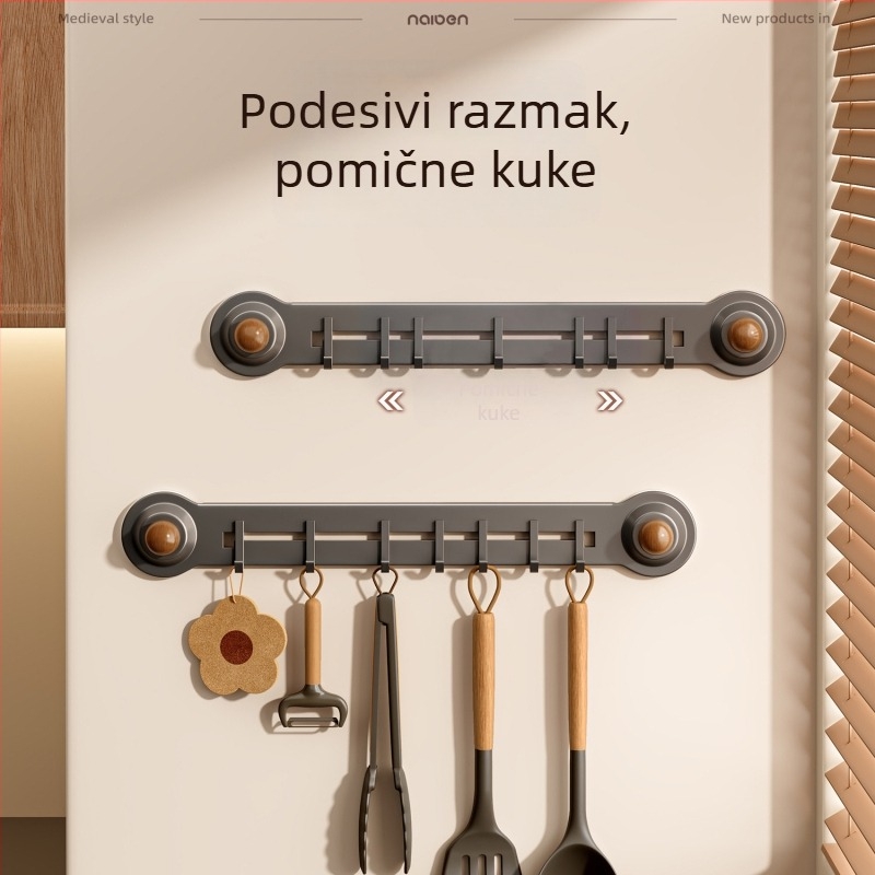 Zidna kuhinjska polica s usisnim držačima za špatule, žlice i daske za rezanje — bez bušenja, ušteda prostora, višefunkcionalna