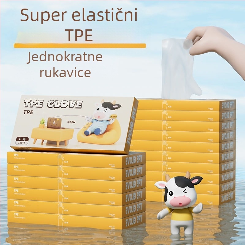 Jednokratne TPE rukavice, pojačane, prehrambene klase, za catering, otporne na ulje, u kutiji za doziranje, univerzalne kućanske rukavice