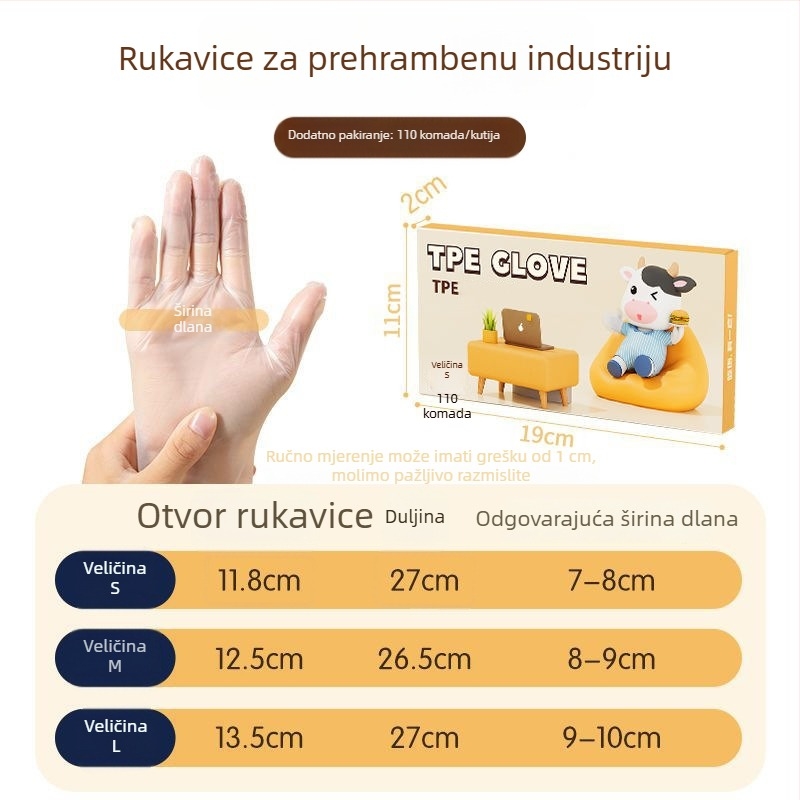 Jednokratne TPE rukavice, pojačane, prehrambene klase, za catering, otporne na ulje, u kutiji za doziranje, univerzalne kućanske rukavice