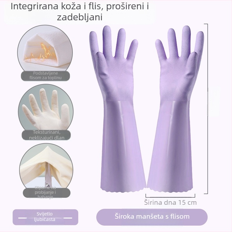 Jednobojne PVC rukavice s fleecem za pranje suđa i kućno čišćenje, zimske vodootporne rukavice