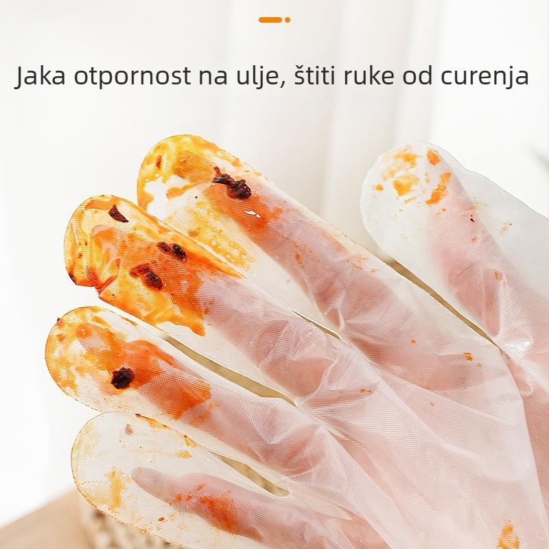 Jednokratne prozirne rukavice, 10 komada, produžene i debele za kuhinju i pranje posuđa, elastična manžeta, vodootporne, prehrambene klase kućne rukavice